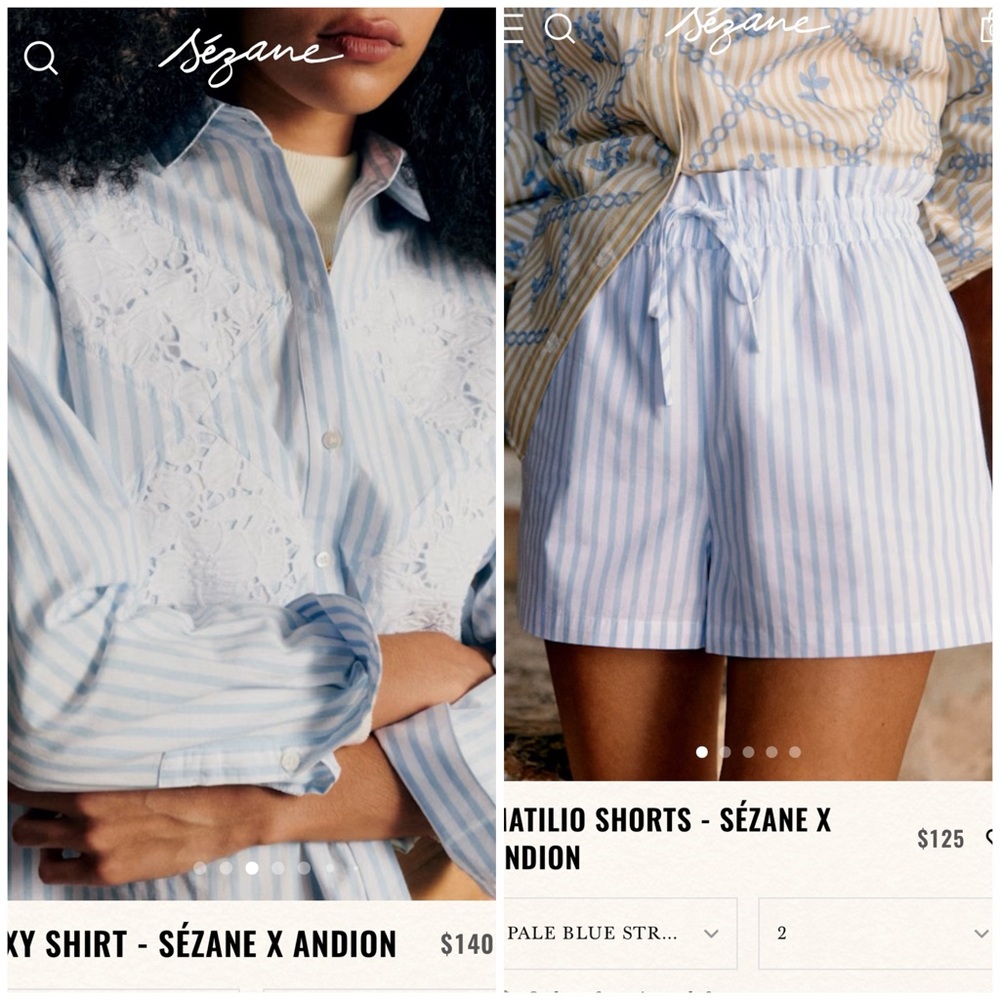 Sezane set - matilio shorts and chemise maxy rayures lace top